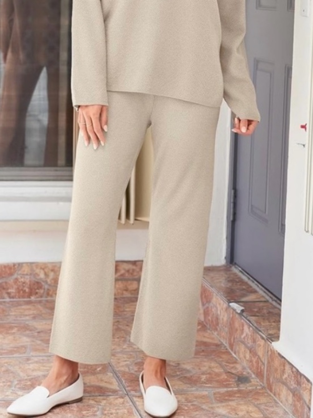 Lillusory Women's Lounge Pants Pull On Sweater Knit Cream Beige Medium